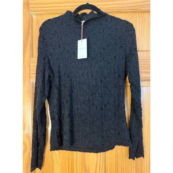 Skies are Blue NWT Black Sweater See Through Jagged Collar Trendy Chic Sz MED - Picture 1 of 6